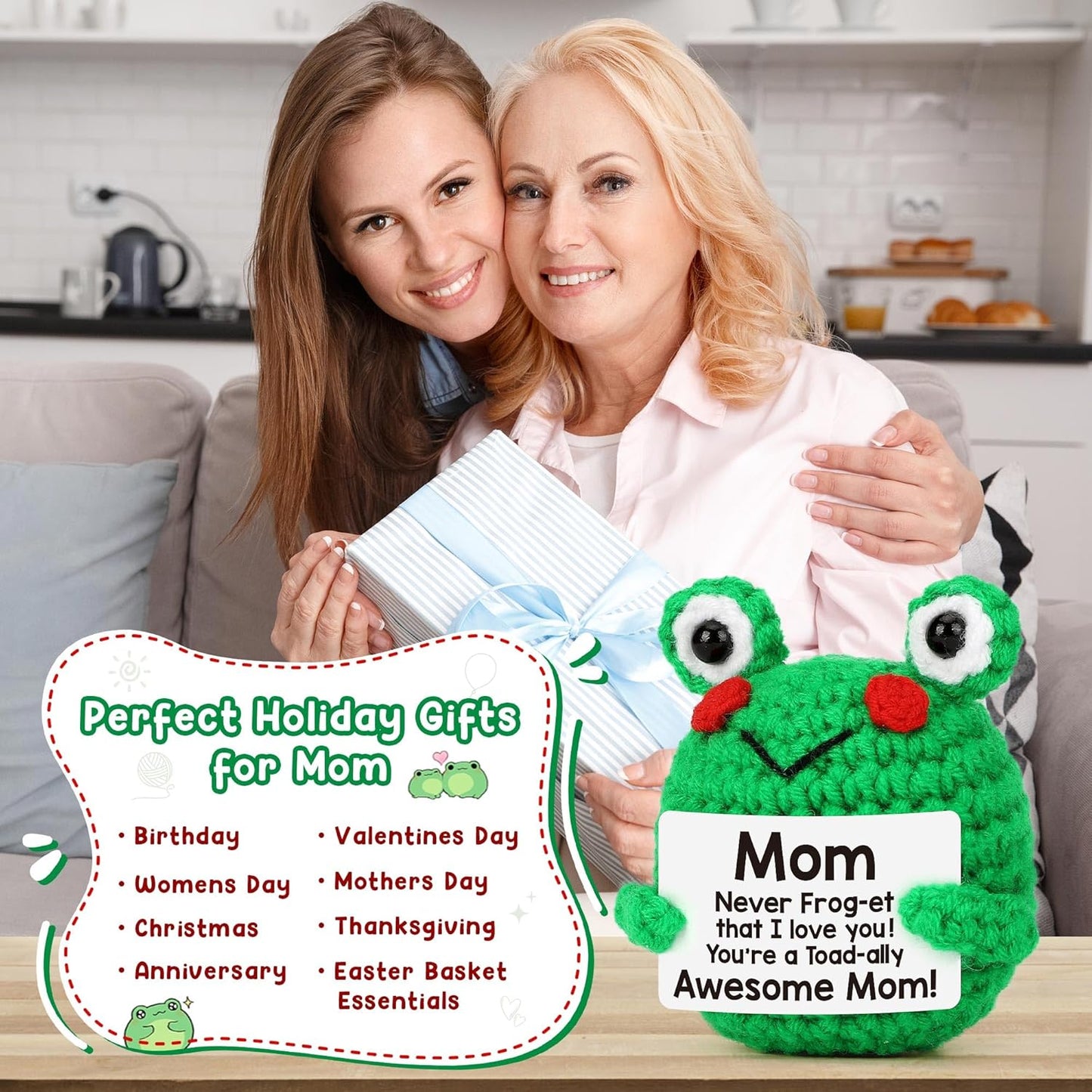 Funny & Cute Crochet Frog Gift for Mom – Perfect Mother’s Day & Birthday Present from Daughter, Son or Kids, Handmade Appreciation Gift for Mom & Mother-in-Law