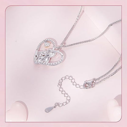 Mother Son Necklace, Mother Daughter Necklace, 925 Sterling Silver Mom Necklace Mother Pendant Necklaces for Mother's Day Birthday Christmas Thanksgiving