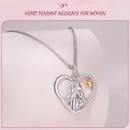Mother Son Necklace, Mother Daughter Necklace, 925 Sterling Silver Mom Necklace Mother Pendant Necklaces for Mother's Day Birthday Christmas Thanksgiving