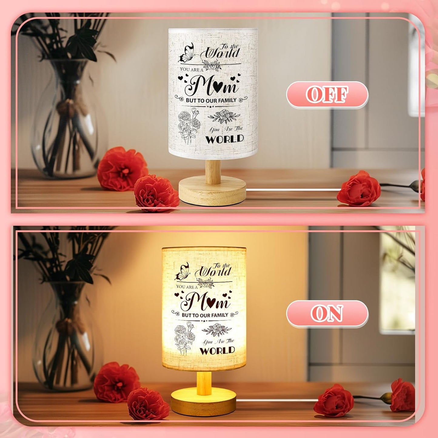 Linkax Mothers Day Gifts for Mom Wife Grandma Daughter Sister Friends Nana Nanny from Son Daughter, Table Lamps Night Light with Fabric Shade, Personalized Mom Birthday Gifts for Mothers Day