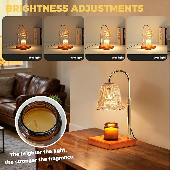 GODONLIF Candle Warmer Lamp, Dimmable Candle Lamp Warmer, Adjustable Height, Timer, Bedroom Living Room Home Decor Wax Melt Warmer for Scented Wax with 2 Bulbs