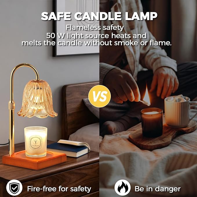 GODONLIF Candle Warmer Lamp, Dimmable Candle Lamp Warmer, Adjustable Height, Timer, Bedroom Living Room Home Decor Wax Melt Warmer for Scented Wax with 2 Bulbs