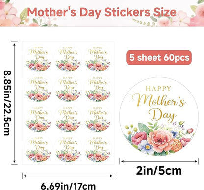 Joycraft 60-Piece Mother’s Day Label Set – Premium 2” Gold Rose Stickers for Gift Decoration, Crafting, Cards & Bakery Packaging