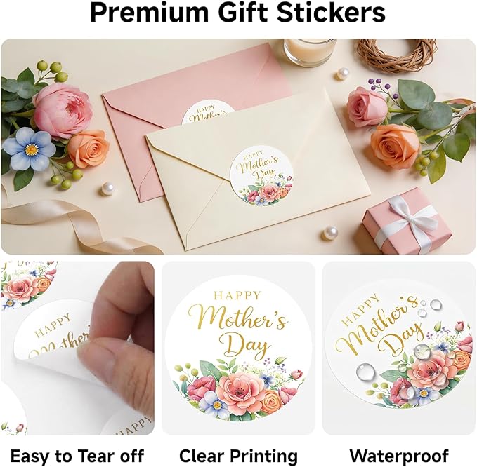 Joycraft 60-Piece Mother’s Day Label Set – Premium 2” Gold Rose Stickers for Gift Decoration, Crafting, Cards & Bakery Packaging