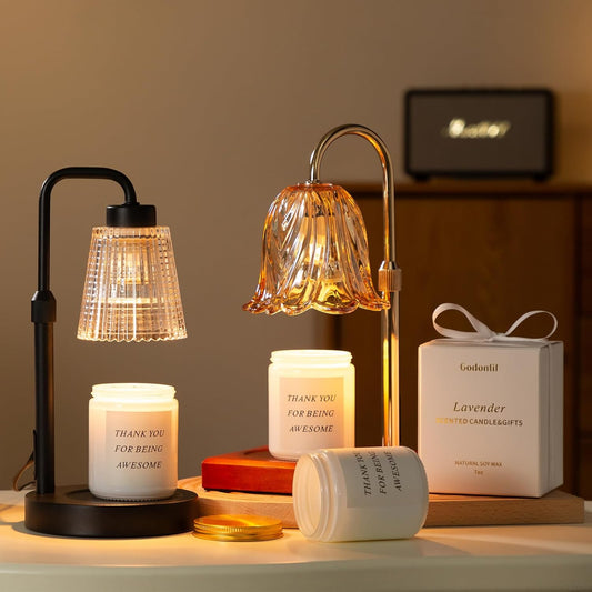GODONLIF Candle Warmer Lamp, Dimmable Candle Lamp Warmer, Adjustable Height, Timer, Bedroom Living Room Home Decor Wax Melt Warmer for Scented Wax with 2 Bulbs