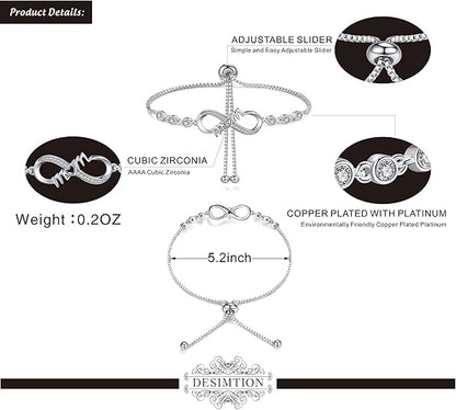 Desimtion Gifts for Women Mom, Infinity Love Bracelets for Women, Valentines Day Birthday Jewelry Gifts for Her Girls Girlfriend Mom Wife from Daughter Son