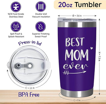 TEEZWONDER style 20oz insulated stainless steel tumbler for moms—perfect “Best Mom Ever” gift from daughter or son, ideal for birthdays, Mother’s Day, or as a thoughtful present for mom, mama, or mother-in-law.