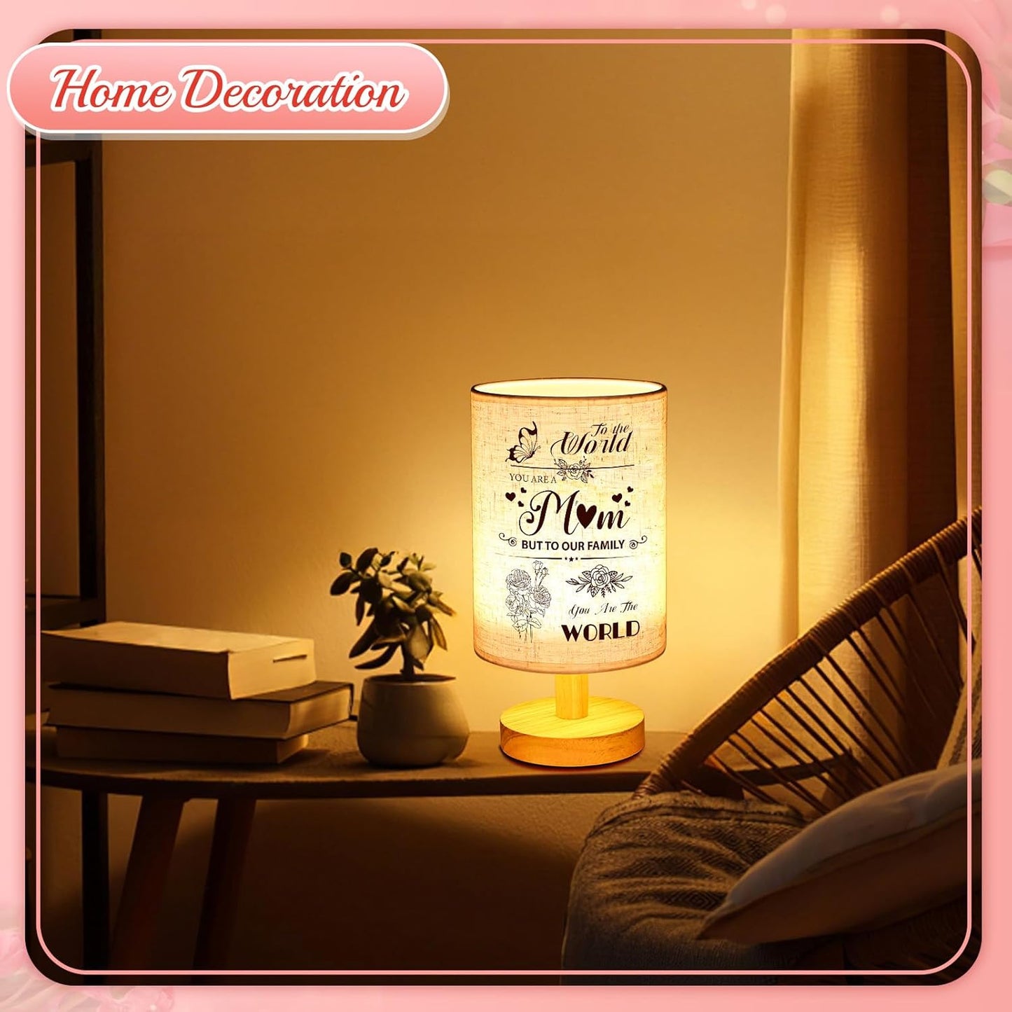 Linkax Mothers Day Gifts for Mom Wife Grandma Daughter Sister Friends Nana Nanny from Son Daughter, Table Lamps Night Light with Fabric Shade, Personalized Mom Birthday Gifts for Mothers Day