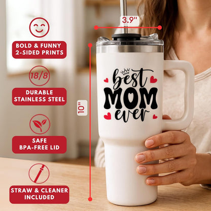 Mothers Day Gifts For Mom - Best Mom Ever Tumbler With Handle 40oz, Mommy Coffee Mug, Mama Tumblers, Momma Gift Ideas, Funny Birthday Present For Her, Cute Mother Day Gift Tumbler, Mom Cup
