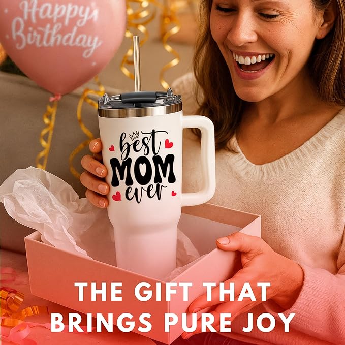 Mothers Day Gifts For Mom - Best Mom Ever Tumbler With Handle 40oz, Mommy Coffee Mug, Mama Tumblers, Momma Gift Ideas, Funny Birthday Present For Her, Cute Mother Day Gift Tumbler, Mom Cup