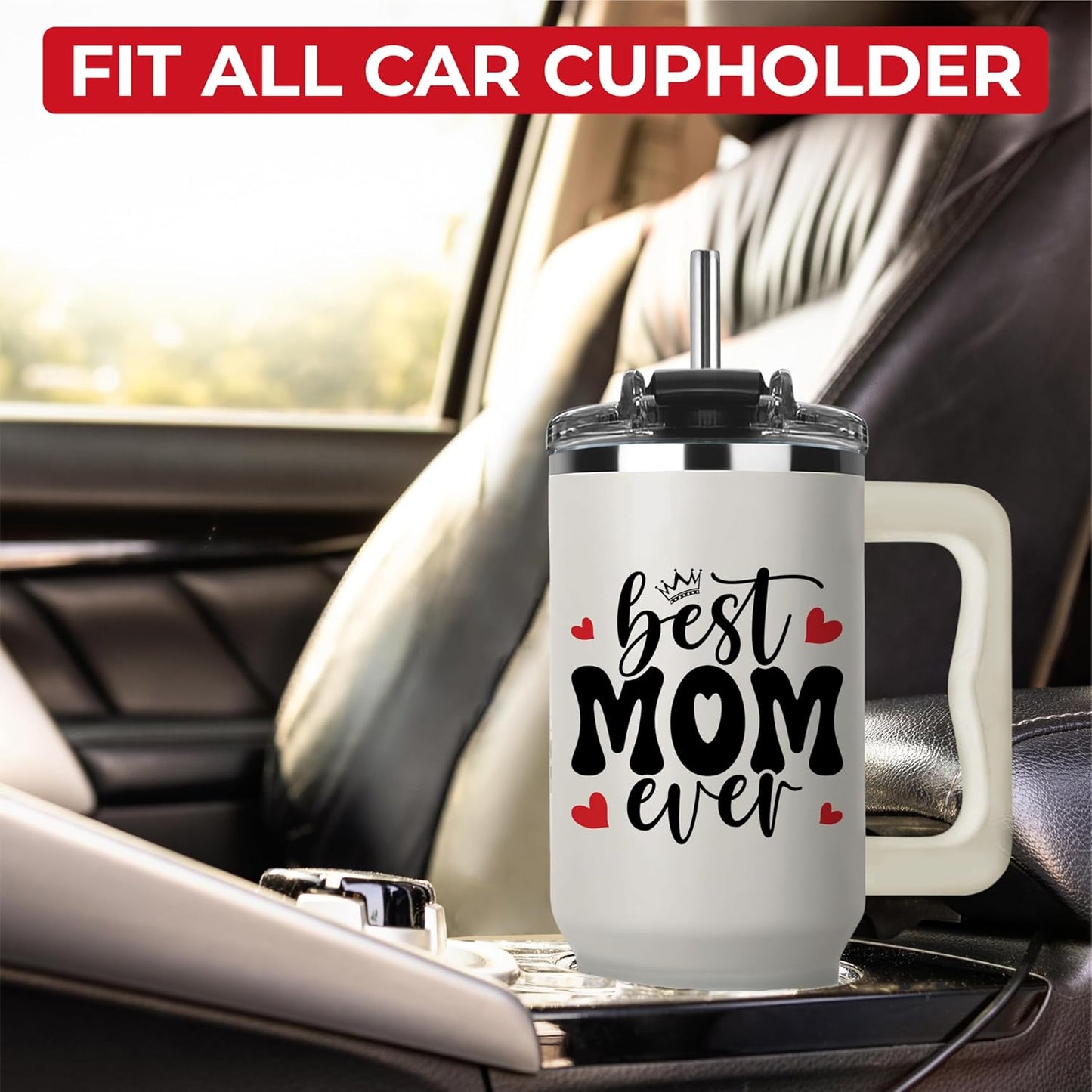 Mothers Day Gifts For Mom - Best Mom Ever Tumbler With Handle 40oz, Mommy Coffee Mug, Mama Tumblers, Momma Gift Ideas, Funny Birthday Present For Her, Cute Mother Day Gift Tumbler, Mom Cup