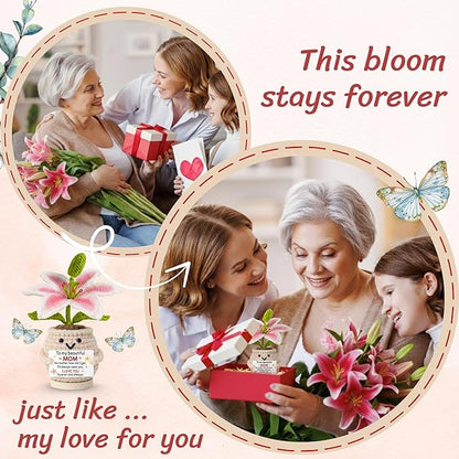 Gifts for Mom from Daughter Son - Cute Birthday, for Moms Mother Mama - 7.87'' x 2.76'' Knitted Positive Inspirational Pink Lilly Flowers Mom Crochet Doll