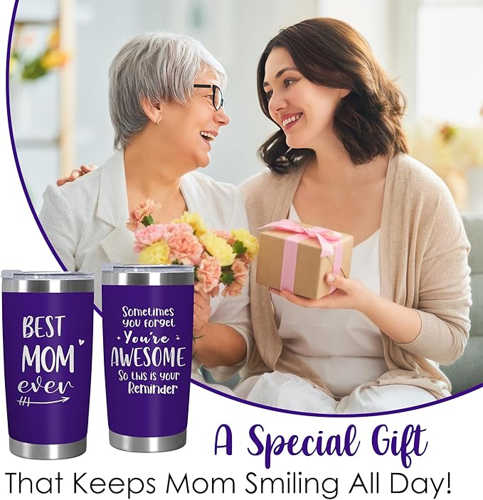 TEEZWONDER style 20oz insulated stainless steel tumbler for moms—perfect “Best Mom Ever” gift from daughter or son, ideal for birthdays, Mother’s Day, or as a thoughtful present for mom, mama, or mother-in-law.