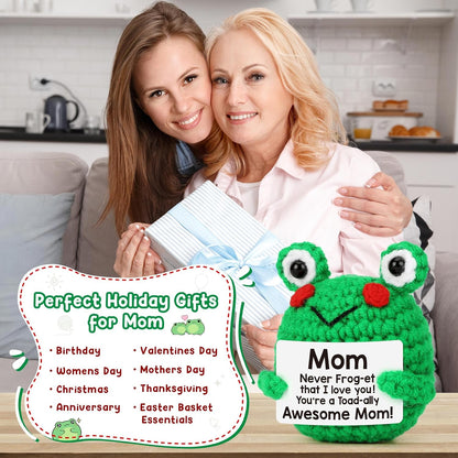 Funny & Cute Crochet Frog Gift for Mom – Perfect Mother’s Day & Birthday Present from Daughter, Son or Kids, Handmade Appreciation Gift for Mom & Mother-in-Law