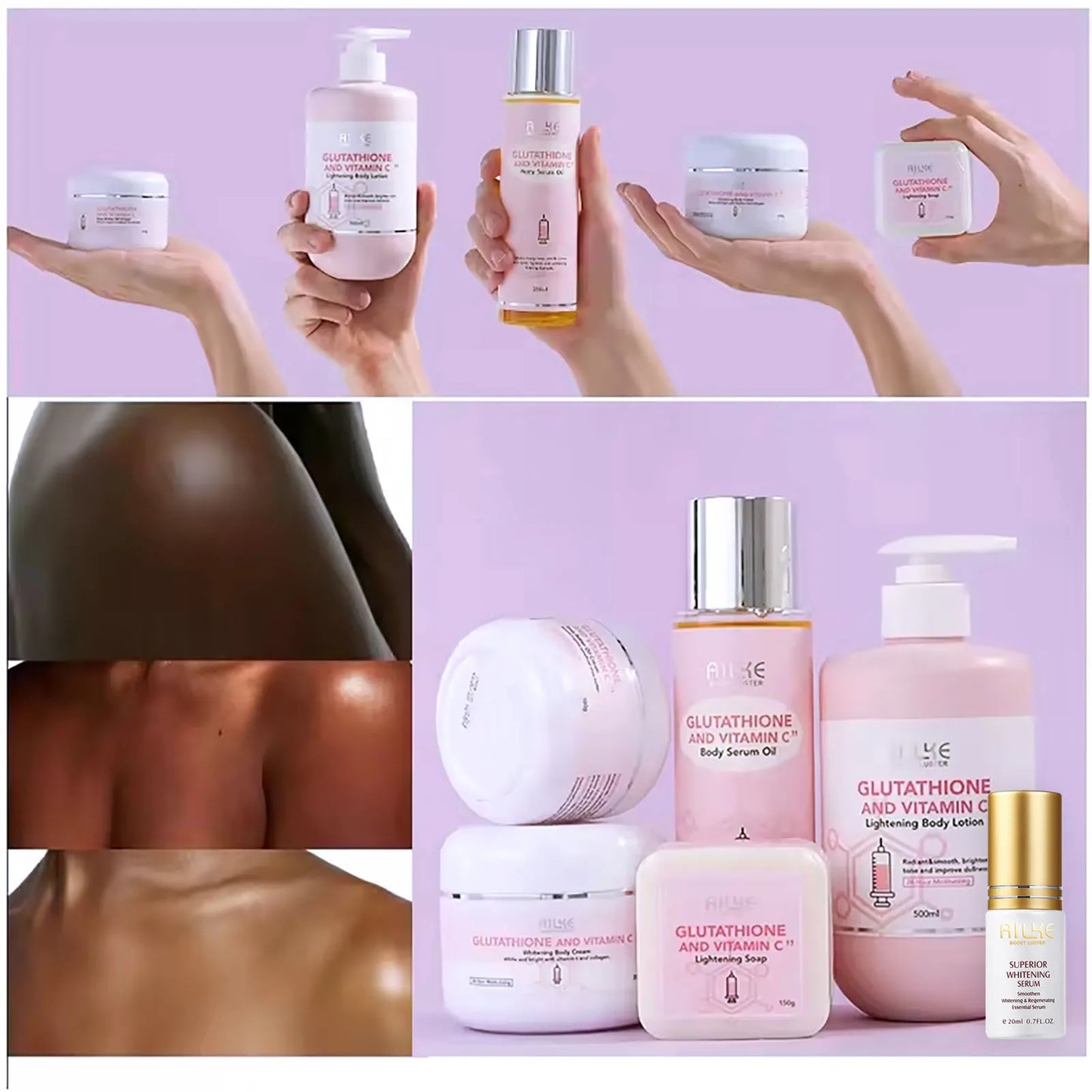 Glutathione & Vitamin C Brightening Cream Set for Face & Body – Moisturizing Formula