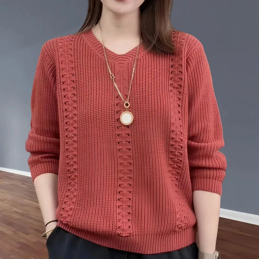 V-neck Knitted Sweater Autumn Popular Women's Clothing Foreign Style Inside with Solid Color Bottoming Shirt Top Jumpe Homme