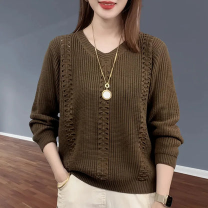 V-neck Knitted Sweater Autumn Popular Women's Clothing Foreign Style Inside with Solid Color Bottoming Shirt Top Jumpe Homme