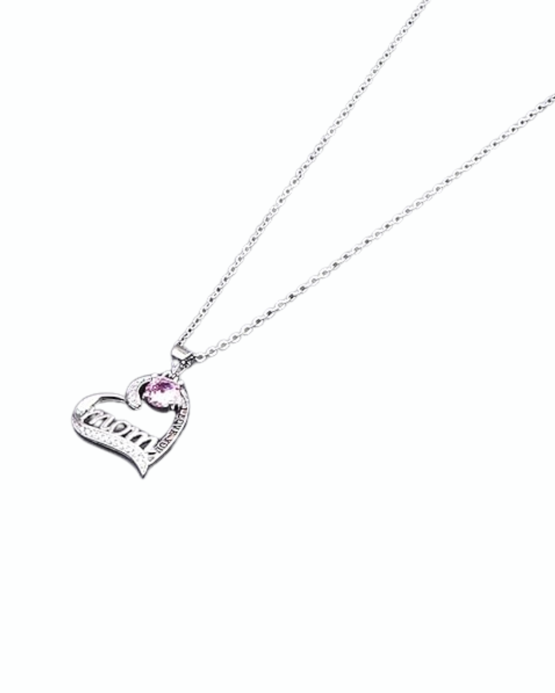 UEUC Silver Heart Necklace for Mom – “I Love You Mom” Birthstone Pendant with 18'' + 2'' Chain Gift