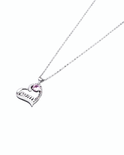 UEUC Silver Heart Necklace for Mom – “I Love You Mom” Birthstone Pendant with 18'' + 2'' Chain Gift