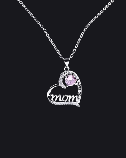 UEUC Silver Heart Necklace for Mom – “I Love You Mom” Birthstone Pendant with 18'' + 2'' Chain Gift